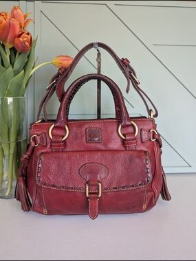 Dooney & Bourke Burgundy Leather Satchel with Gold Hardware